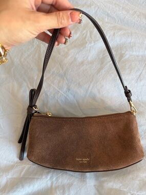kate spade brown suede mini shoulder bag with dark brown strap